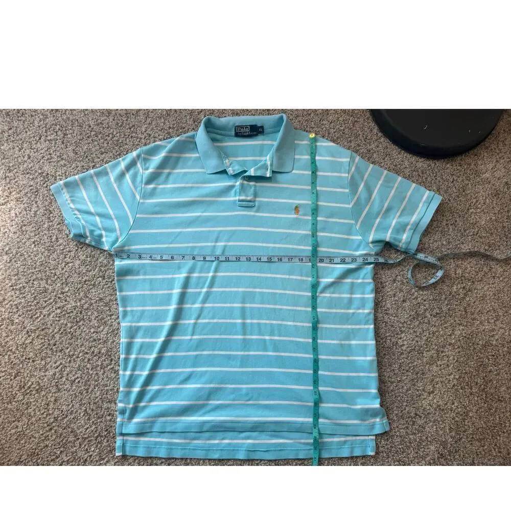 POLO by Ralph Lauren collared shirt, size XL, Teal & White striped; Cotton